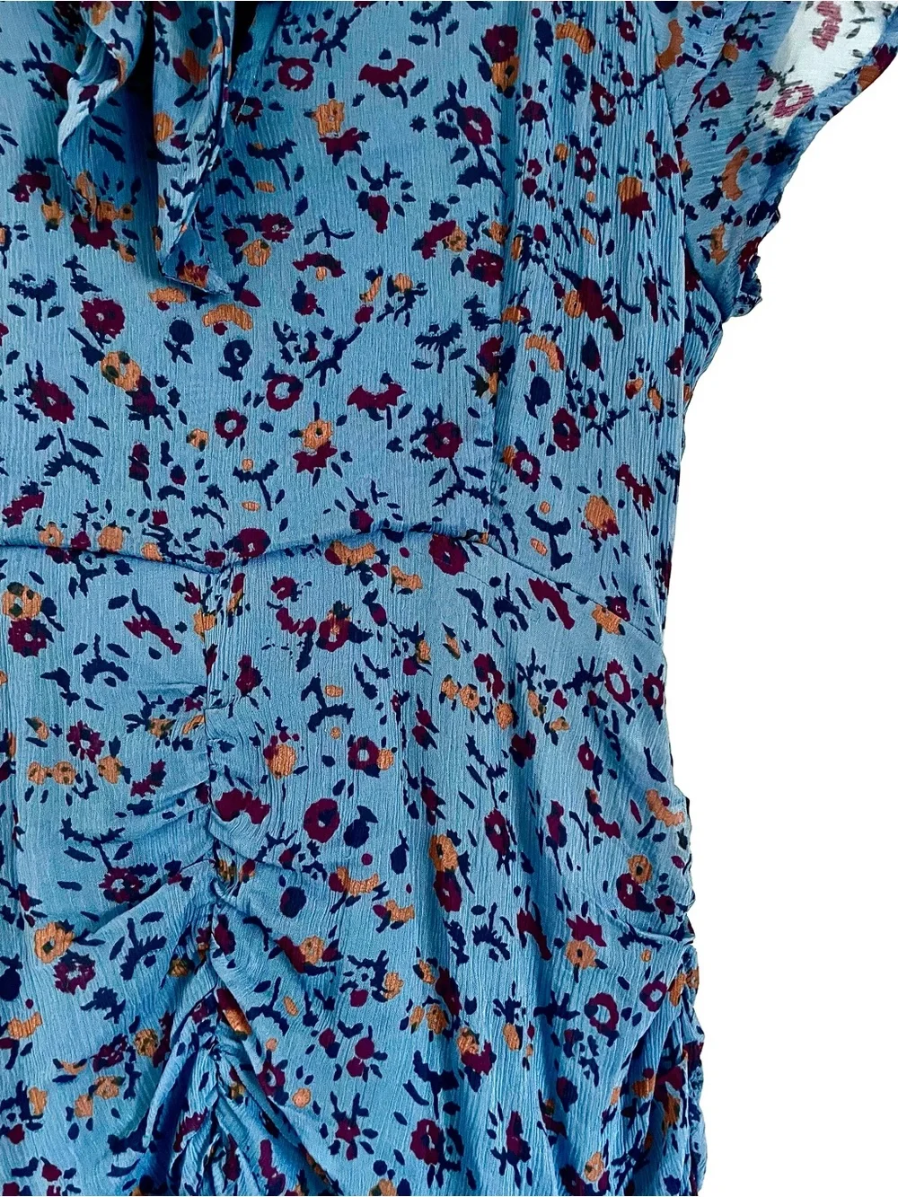 Cleobella Cecilia Floral Chiffon Tiered Midi Ankle Dress in Blue Floral M EUC
